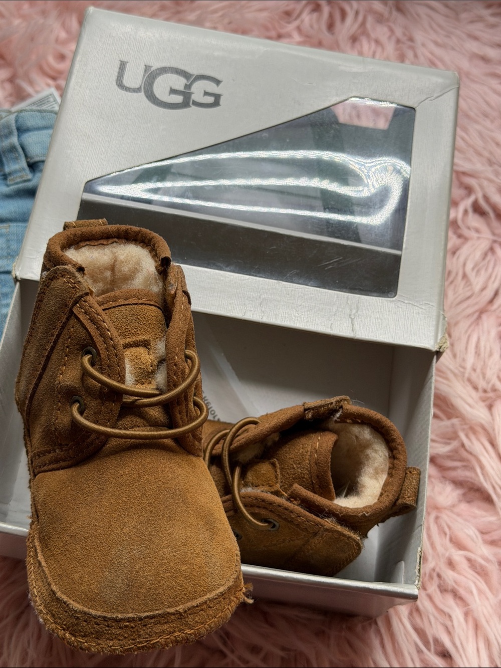 UGG Chestnut Suede Infant Lace-Up Booties
